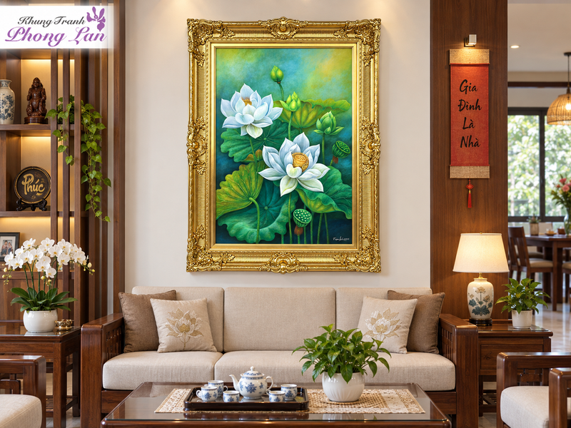 Cận cảnh góc mộng và khoảng hở lơ lửng 5mm của khung tranh treo tường floating frame