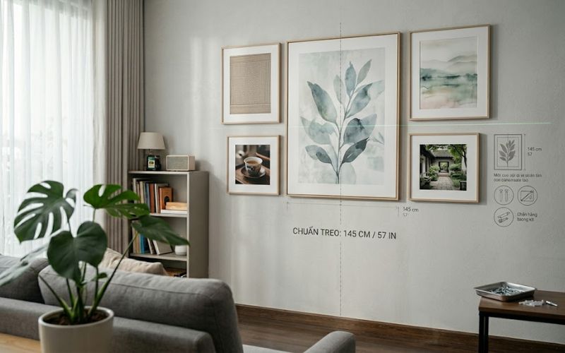 Bố cục hệ Gallery tuân thủ chiều cao treo tranh chuẩn