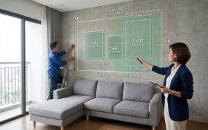 kích thước khung tranh treo sofa góc chữ L chuẩn